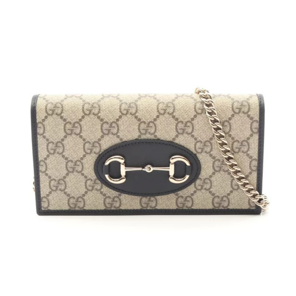 Gucci Horsebit GG Supreme Shoulder Bag Canvas Leather Beige Cream Black New